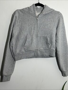 Women's Heather Gray Cropped Zip Hoodie